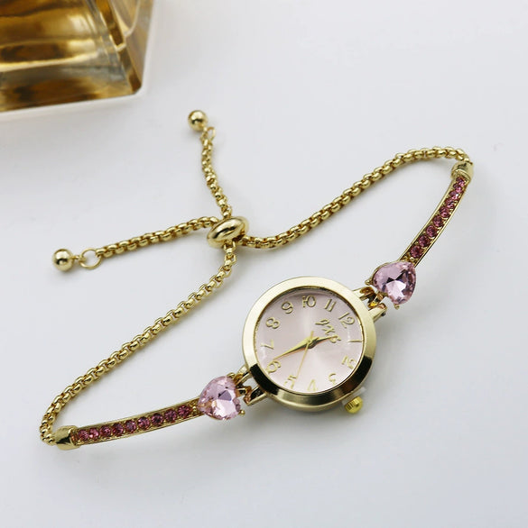 Women's Alloy And Stainless Steel Round Dial Quartz Bracelet Watch Diamondencrusted Leisure Style