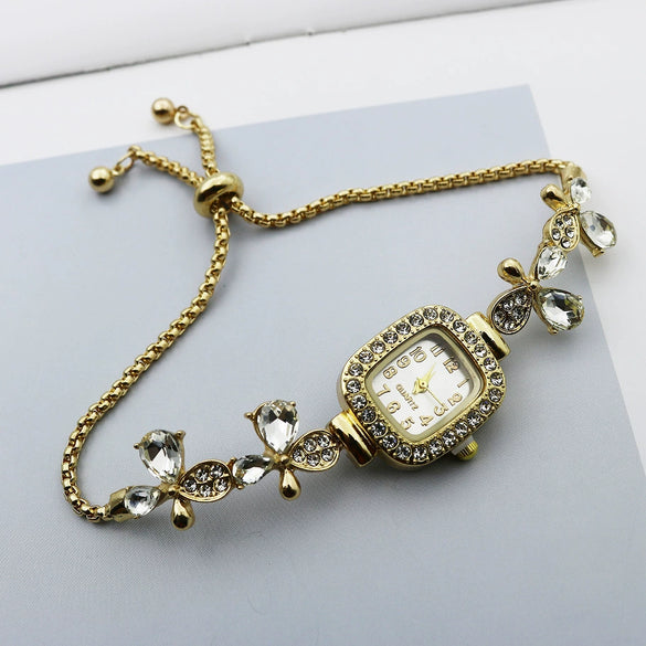 Women's Alloy And Stainless Steel Square Quartz Watch With Butterfly Design
