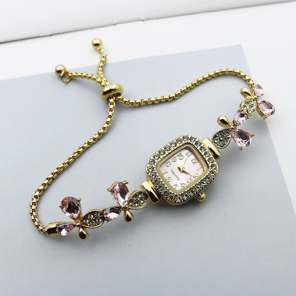 Women's Alloy And Stainless Steel Square Quartz Watch With Butterfly Design