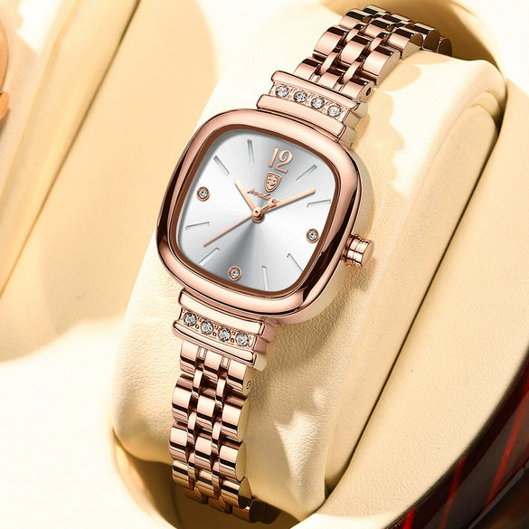 Women's Alloy And Stainless Steel Square Ultrathin Casual Quartz Watch With Mineral Reinforced Glass Mirror