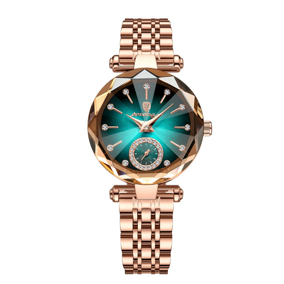 Women's Alloy And Stainless Steel Waterproof Round Quartz Watch With Diamondcut And Butterfly Double Snap Buckle