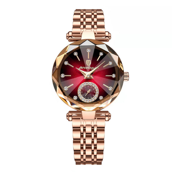 Women's Alloy And Stainless Steel Waterproof Round Quartz Watch With Diamondcut And Butterfly Double Snap Buckle