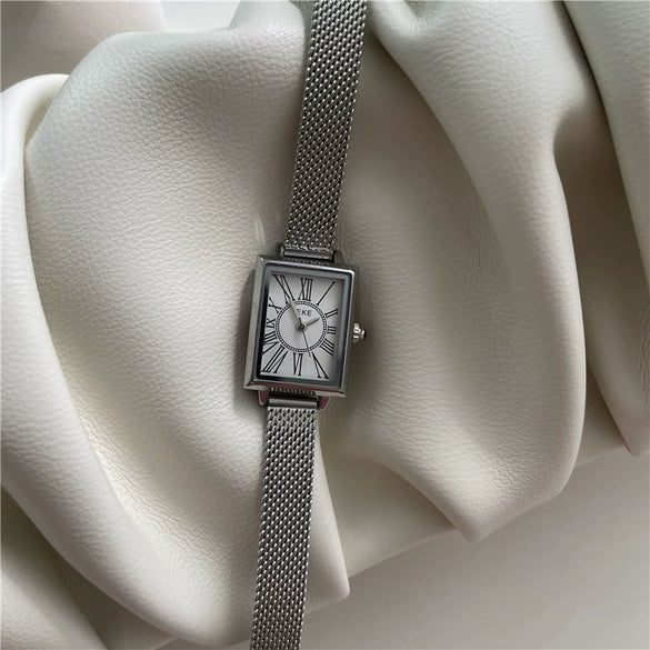 Women's Alloy And Steel Band Rectangular Quartz Watch Simple Elegant Style