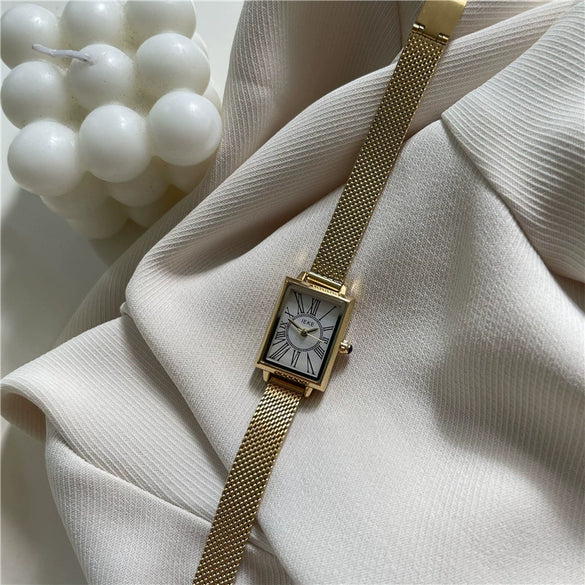 Women's Alloy And Steel Band Rectangular Quartz Watch Simple Elegant Style