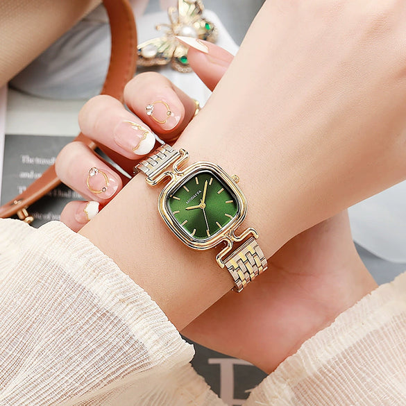 Women's Alloy And Steel Belt Square Dial Quartz Watch Light Luxury Casual Fashionable