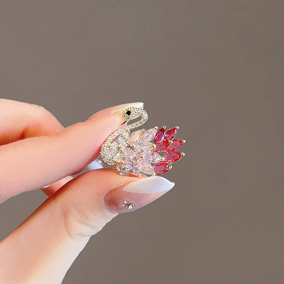 Women's Alloy Antiexposure Buckle Collar Swan Brooch With Flower Pattern And Electroplating Treatment