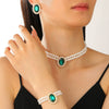 Women's Alloy Artificial Crystal Geometric Double Layer Imitation Pearl Oval Square Necklace Earring Bracelet Three Piece Set