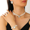 Women's Alloy Artificial Crystal Geometric Double Layer Imitation Pearl Oval Square Necklace Earring Bracelet Three Piece Set