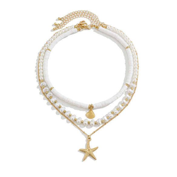 Women's Alloy Ball Chain Necklace With Star Pattern And Electroplating Featuring Irregular Shell And Starfish Beads
