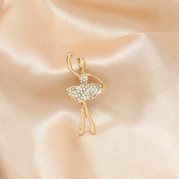 Women's Alloy Ballerina Brooch Pin With Diamond Embellished Cartoon Character Design Fashion Clothing Accessory