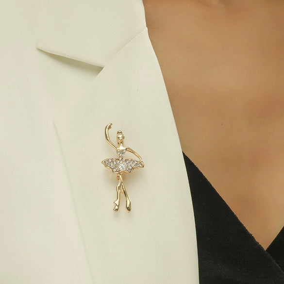 Women's Alloy Ballerina Brooch Pin With Diamond Embellished Cartoon Character Design Fashion Clothing Accessory