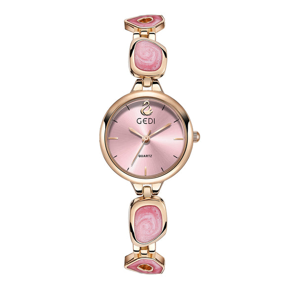 Women's Alloy Band And Case Fashion Light Luxury Disc Elegant Quartz Watch With Sun Pattern And Spiral Crown