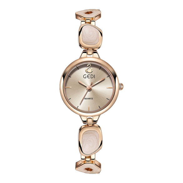 Women's Alloy Band And Case Fashion Light Luxury Disc Elegant Quartz Watch With Sun Pattern And Spiral Crown