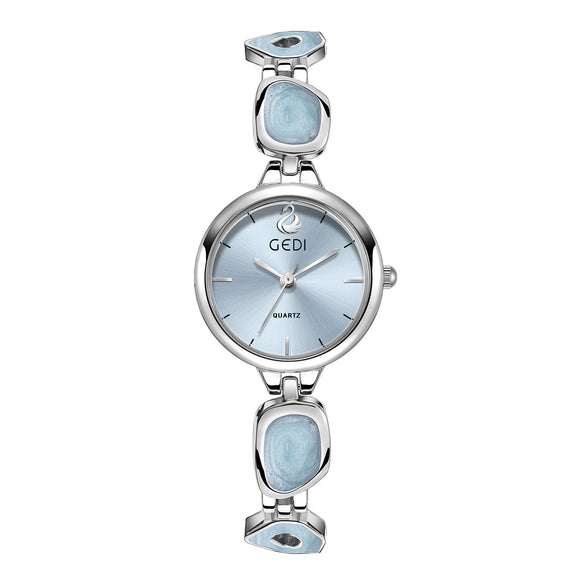 Women's Alloy Band And Case Fashion Light Luxury Disc Elegant Quartz Watch With Sun Pattern And Spiral Crown