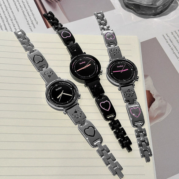 Women's Alloy Band Round Dial Leisure Style Carved Love Puppy Wrist Watch