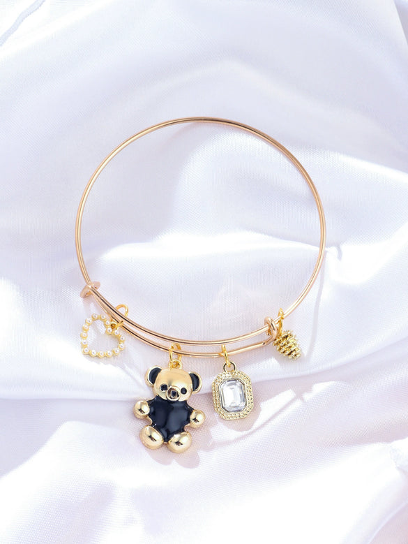Women's Alloy Bear Bracelet With The Crown Pattern And Microinlay Process In Hot Pink Color