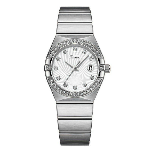Women's Alloy Belt Quartz Casual Light Luxury Round Dial Diamond Threepin Calendar Watch