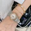 Women's Alloy Belt Quartz Casual Light Luxury Round Dial Diamond Threepin Calendar Watch