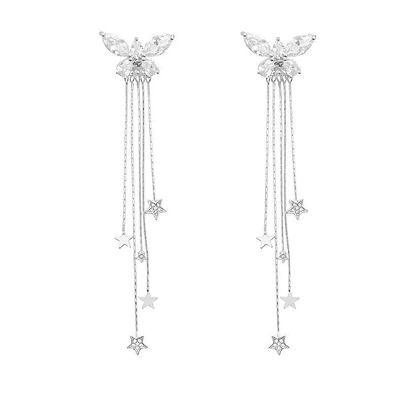 Women's Alloy Bow Star Tassel Earrings With Diamond Design