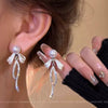 Women's Alloy Bow Tie Pearl Tassel Earrings French Retro Electroplated Light Luxury Ear Jewelry