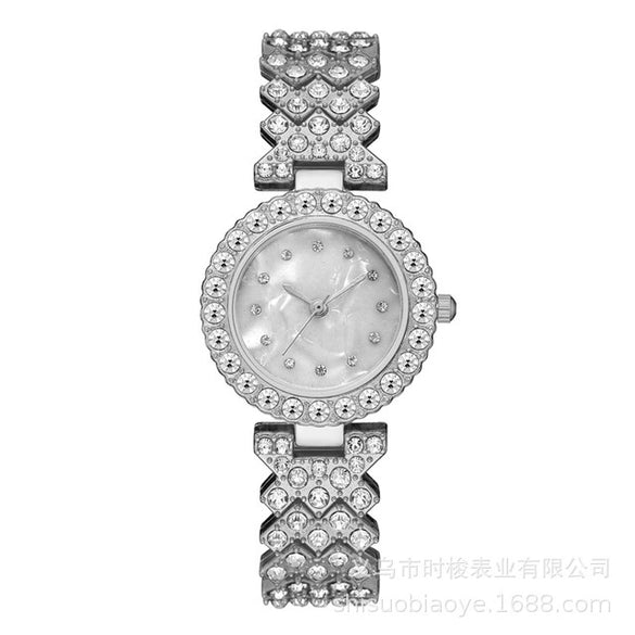 Women's Alloy Bracelet Quartz Watch With Rhinestones Round Dial Casual Style