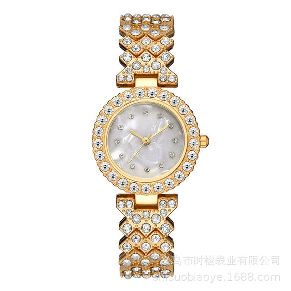 Women's Alloy Bracelet Quartz Watch With Rhinestones Round Dial Casual Style