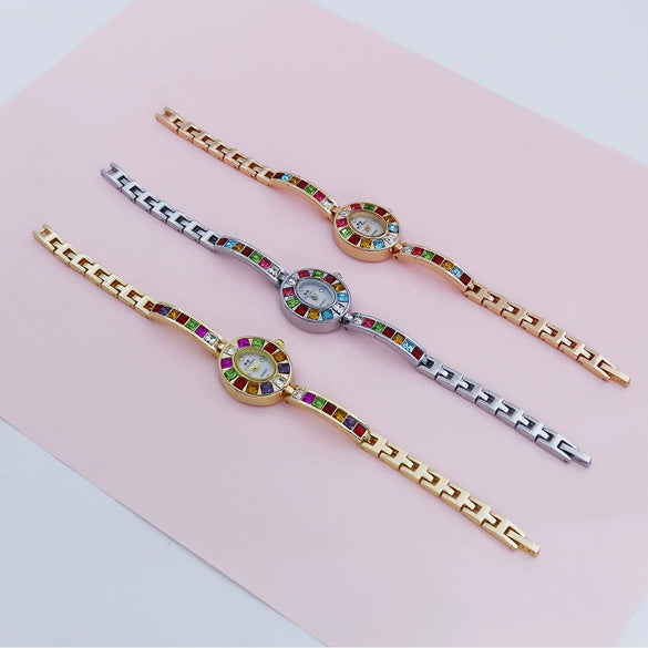 Women's Alloy Bracelet Watch Fashion Gradient Rainbow Oval Design