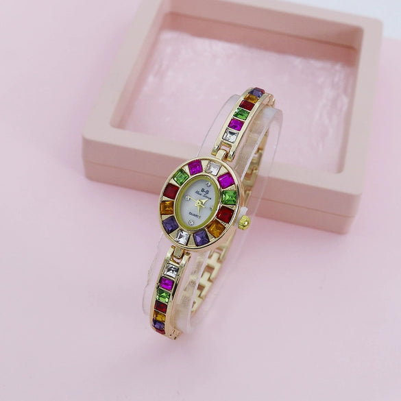 Women's Alloy Bracelet Watch Fashion Gradient Rainbow Oval Design