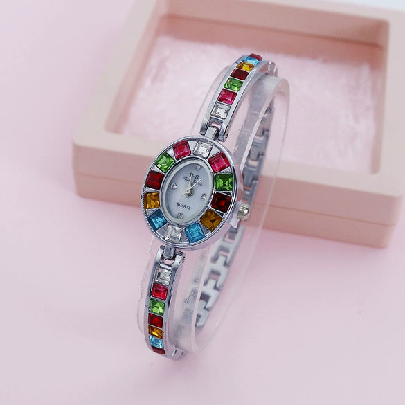 Women's Alloy Bracelet Watch Fashion Gradient Rainbow Oval Design