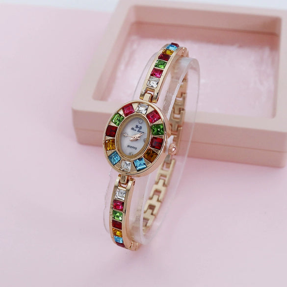 Women's Alloy Bracelet Watch Fashion Gradient Rainbow Oval Design