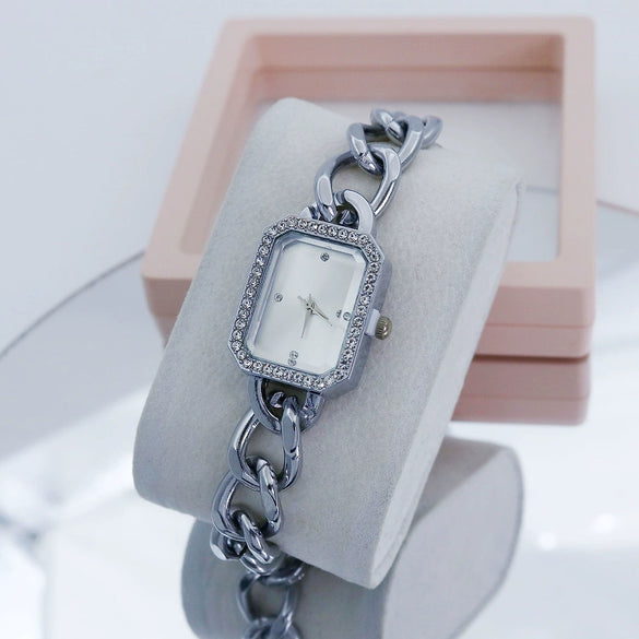 Women's Alloy Bracelet Watch Square Diamond Set Quartz Fashion Elegant Casual