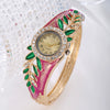 Women's Alloy Bracelet Watch With Decorative Leaf And Round Dial