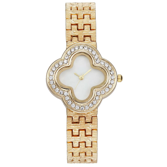 Women's Alloy Bracelet Watch With Rhombus Dial And Four Leaf Clover Design