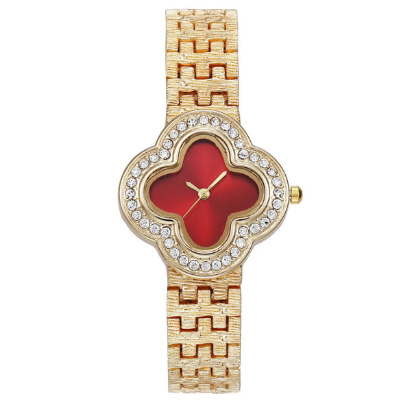 Women's Alloy Bracelet Watch With Rhombus Dial And Four Leaf Clover Design