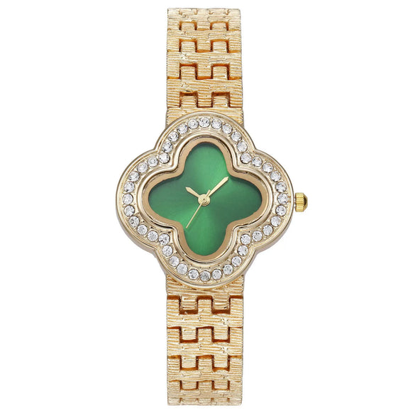 Women's Alloy Bracelet Watch With Rhombus Dial And Four Leaf Clover Design