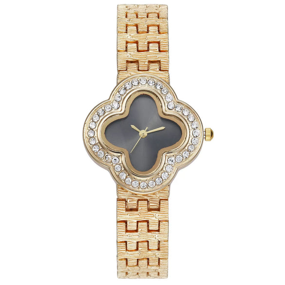 Women's Alloy Bracelet Watch With Rhombus Dial And Four Leaf Clover Design