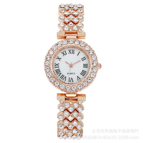 Women's Alloy Bracelet Watch With Round Dial Quartz Movement Single Folding Buckle Spiral Crown And Leisure Style