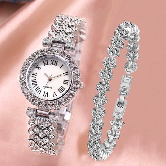 Women's Alloy Bracelet Watch With Round Dial Quartz Movement Single Folding Buckle Spiral Crown And Leisure Style