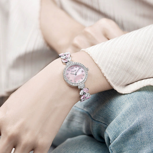 Women's Alloy Bracelet Watch With Round Dial Spiral Crown Jewelry Buckle Mineral Reinforced Mirror Feminine And Super Fairy Style