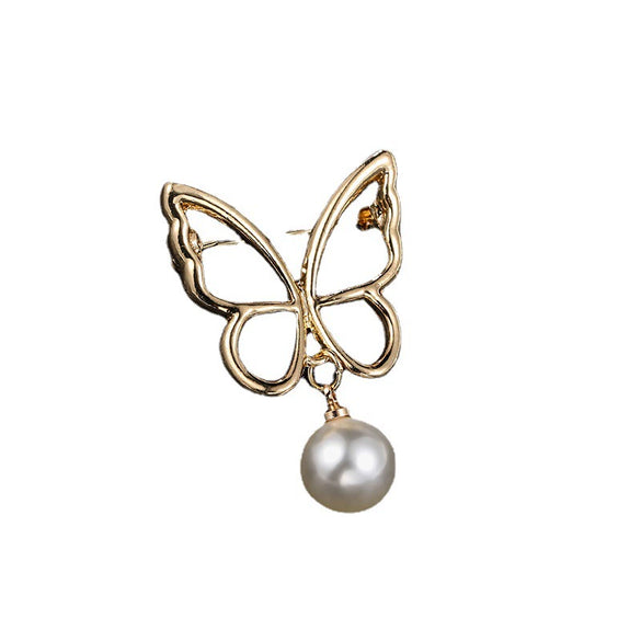 Women's Alloy Butterfly Brooch With Flower Pattern And Antilight Buckle Electroplated Sewingfree Versatile Temperament Pins For Clothes And Suit Accessories
