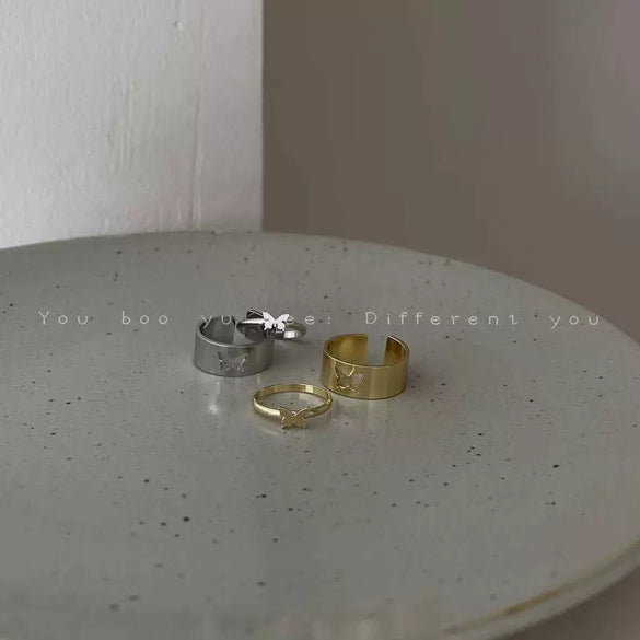 Women's Alloy Butterfly Open Adjustable Ring With Electroplated Finish Fashionable Trendy Design