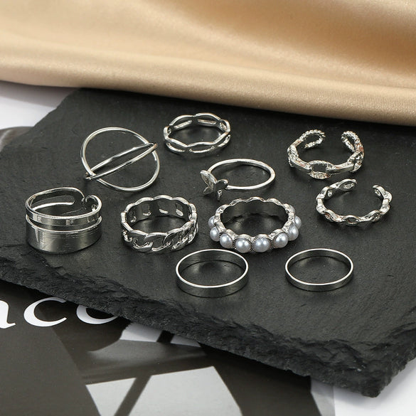 Women's Alloy Butterfly Pearl Ring Set With Geometric Style And Electroplating Treatment