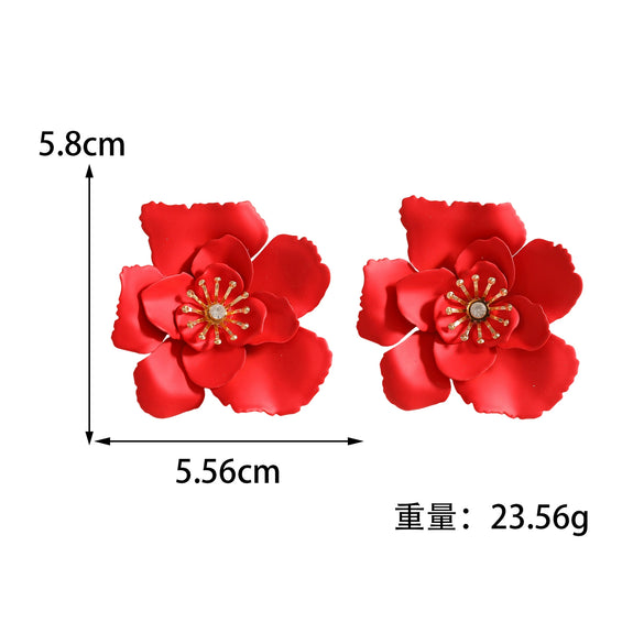 Women’s Alloy Camellia Flower Stud Earrings With Stainless Steel Ear Needles Electroplated Threedimensional Vintage Fashion Design