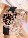Women's Alloy Case And Strap Diamond Dial Quartz Watch Beaded Bracelet Set Round Dial Fashionable