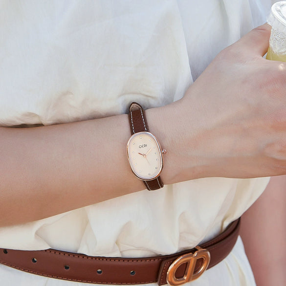 Women's Alloy Case Belt Strap Oval Quartz Casual Light Luxury Watch