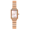 Women's Alloy Case Genuine Leather Strap Square Fashion Retro Waterproof Quartz Watch With Rose Gold Clasp And Mineral Strengthened Glass Mirror