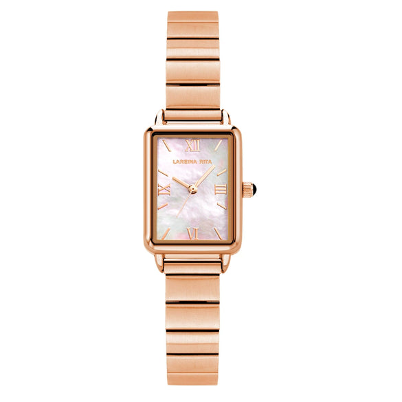 Women's Alloy Case Genuine Leather Strap Square Fashion Retro Waterproof Quartz Watch With Rose Gold Clasp And Mineral Strengthened Glass Mirror