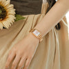 Women's Alloy Case Genuine Leather Strap Square Fashion Retro Waterproof Quartz Watch With Rose Gold Clasp And Mineral Strengthened Glass Mirror