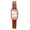 Women's Alloy Case Genuine Leather Strap Square Fashion Retro Waterproof Quartz Watch With Rose Gold Clasp And Mineral Strengthened Glass Mirror