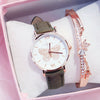 Women's Alloy Case Imitation Leather Strap Quartz Watch With Butterfly Dial And Star Bracelet Leisure Style